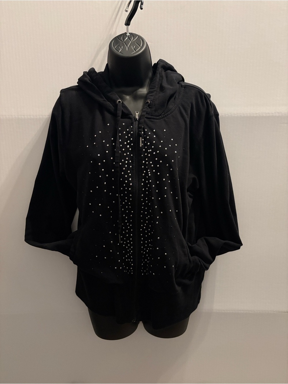 Calvin Klein Black Studded Zip Hoodie black with studs XL slim